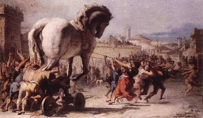 TIEPOLO, Giovanni Domenico The Procession of the Trojan Horse in Troy e Spain oil painting art